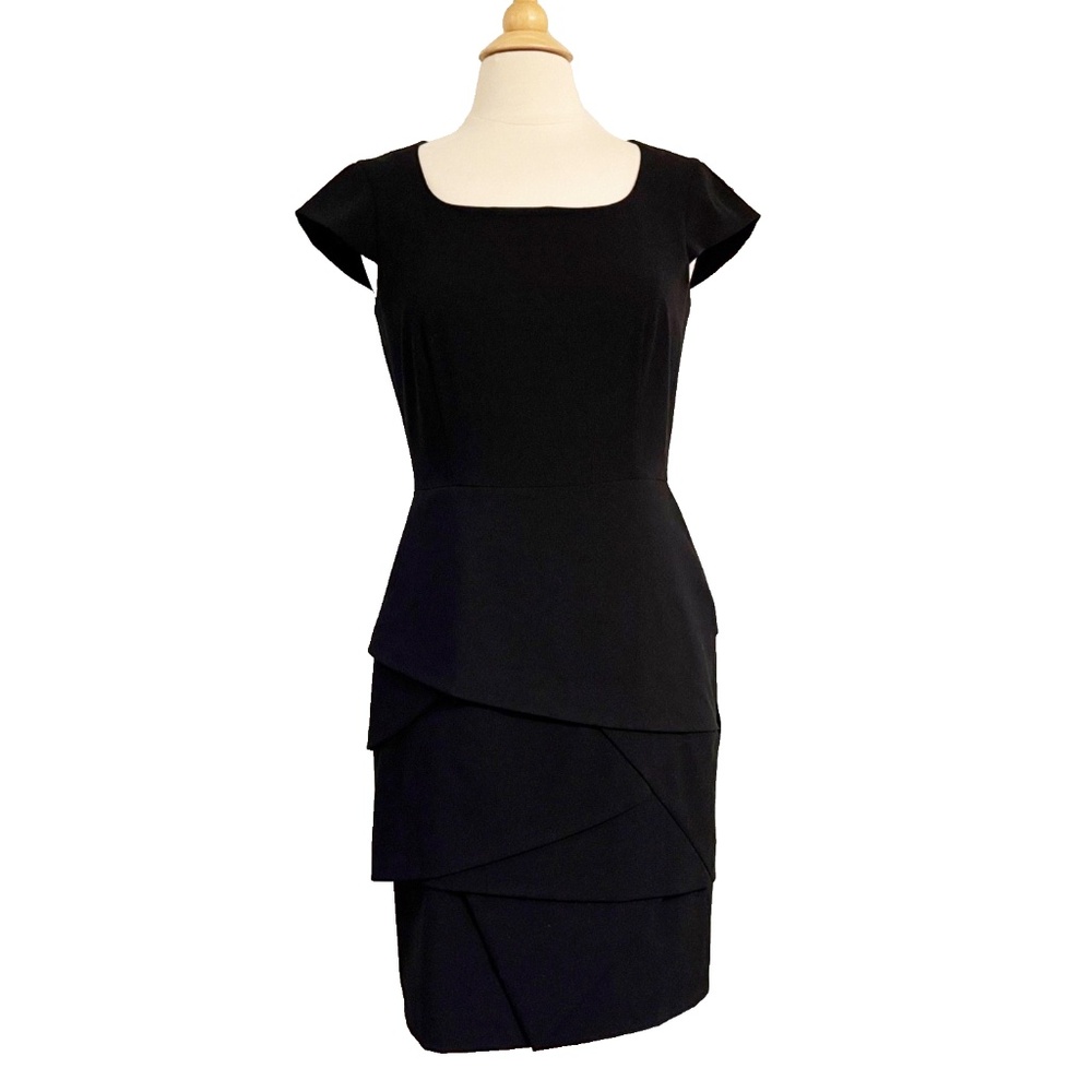 Calvin Klein Short Sleeve Sheath Party Cocktail Dress Black 8 M Medium